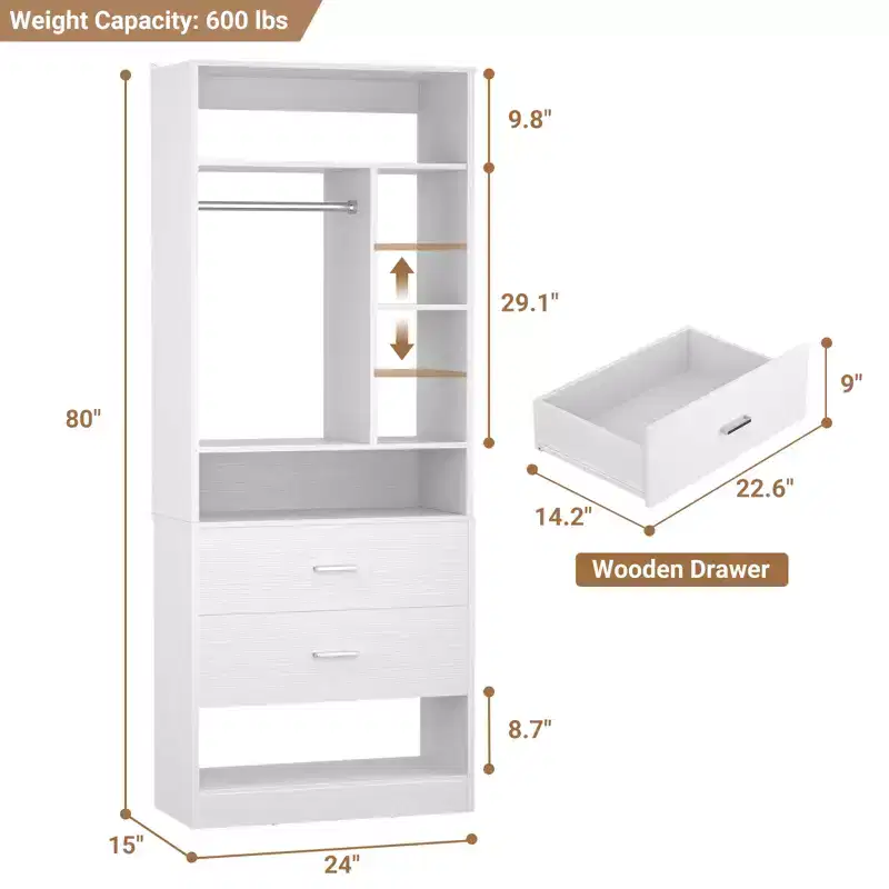 Closet System with 2 Wood Drawers