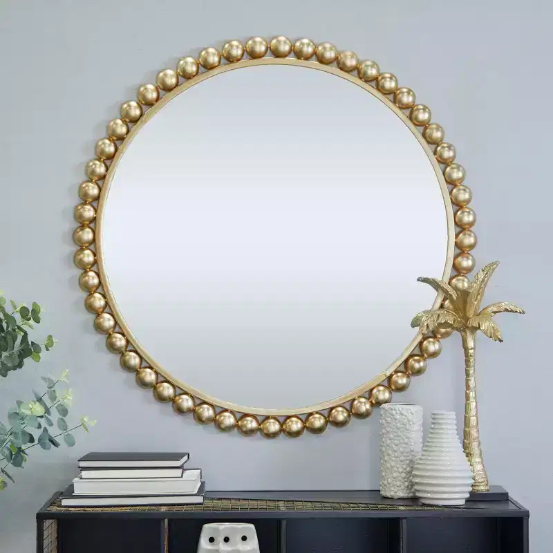 Metal Wall Mirror with Bead Detailing - CosmoLiving by Cosmopolitan