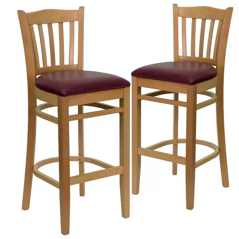 Emma and Oliver 2 Pack Vertical Slat Back Wooden Restaurant Barstool