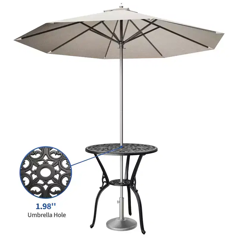 Aluminum Patio Bistro Table, Weatherproof Outdoor Dining Table with Umbrella Hole, Small Round Side Table for Garden/Porch/Backyard