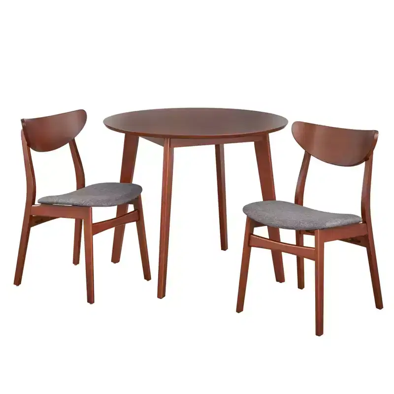 Tania Mid Century Modern Dining Table 3-Piece, Walnut/Dark Gray: Mid-Century Inspired, Beech Wood Legs, Foam-Cushioned Chairs