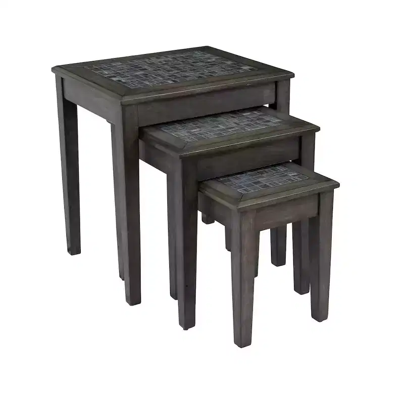 Jofran, Baroque Nesting Tables with Mosaic Tile Inlay (Set of 3), Gray