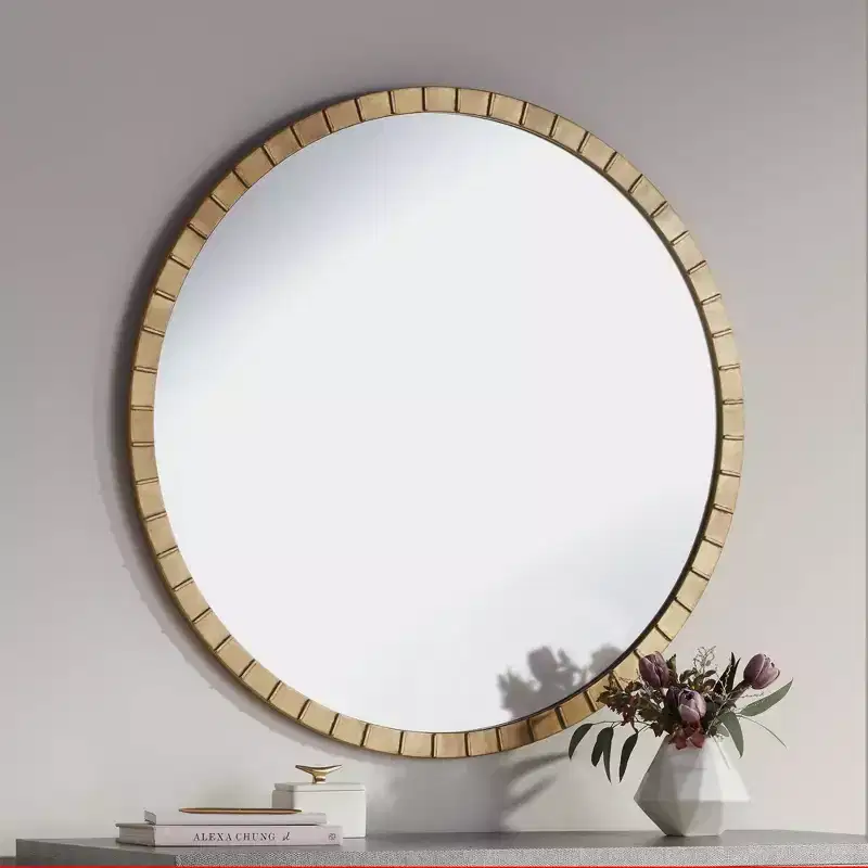 Uttermost Gracia Round Vanity Decorative Wall Mirror Modern Warm Gold Leaf Tiled Iron Frame 34 Wide for Bathroom Bedroom Living Room Home Office