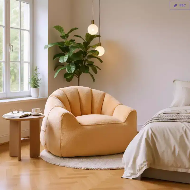Plush Lounge Accent Chair with Fully Upholstered Base, Champagne Beige