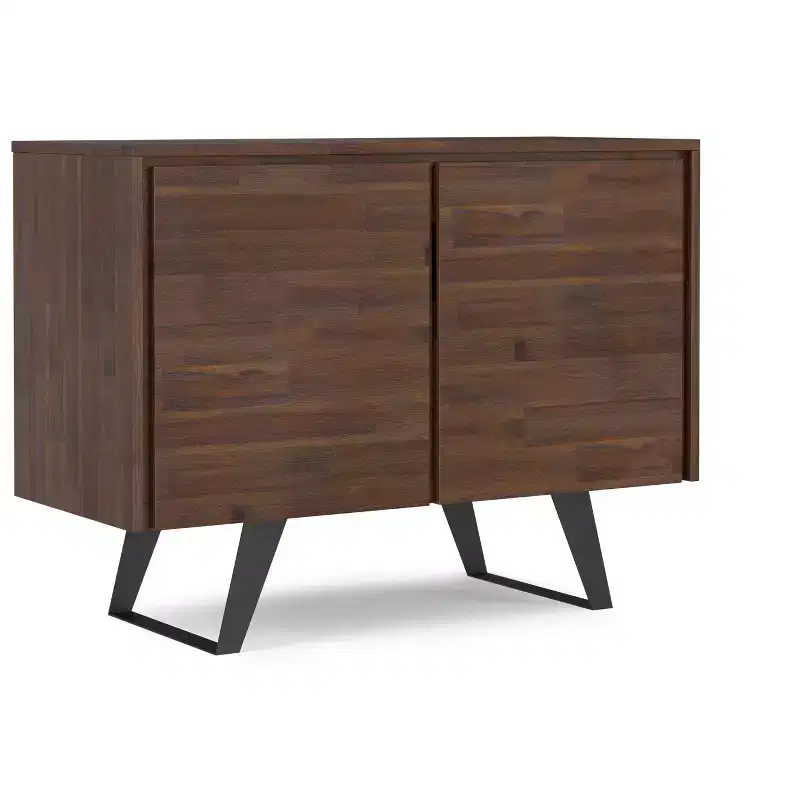SOLID ACACIA WOOD 41 inch Wide Rectangle Modern Industrial 2 Door Sideboard Buffet in Distressed Charcoal Brown