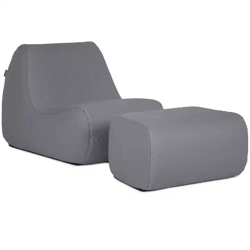 Big Joe Solvana Outdoor Patio Furniture Set, Weather-Resistant Cool Touch Silicone Stitched Leather Chair and Ottoman, 2 Piece Sectional, Moonlit Gray