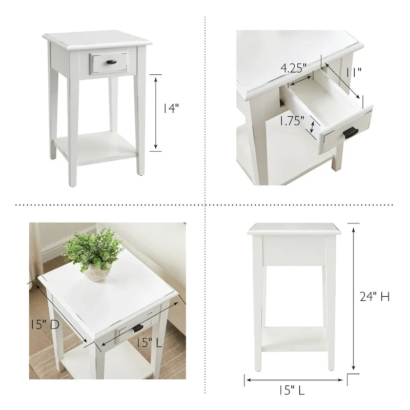 Medium Oak / Slate Black / White One-Drawer Square Side Table with Bottom Shelf