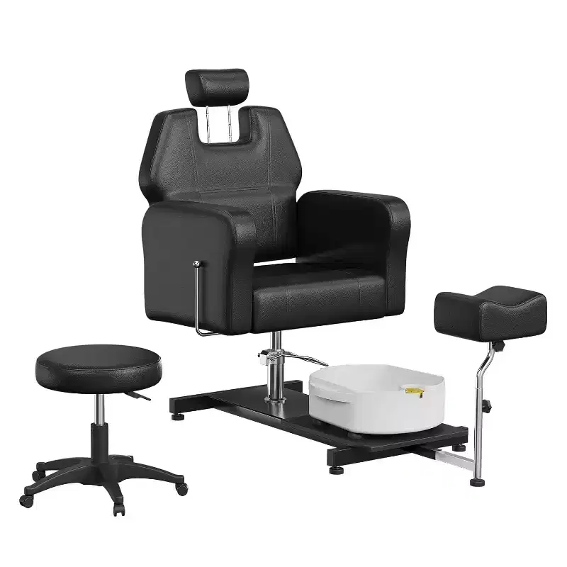 Reclining Pedicure Chair Sofa with Stool, Footrest & Massage Foot Basin,for Foot Bath Pedicure Chairs, Beauty Spa Salon