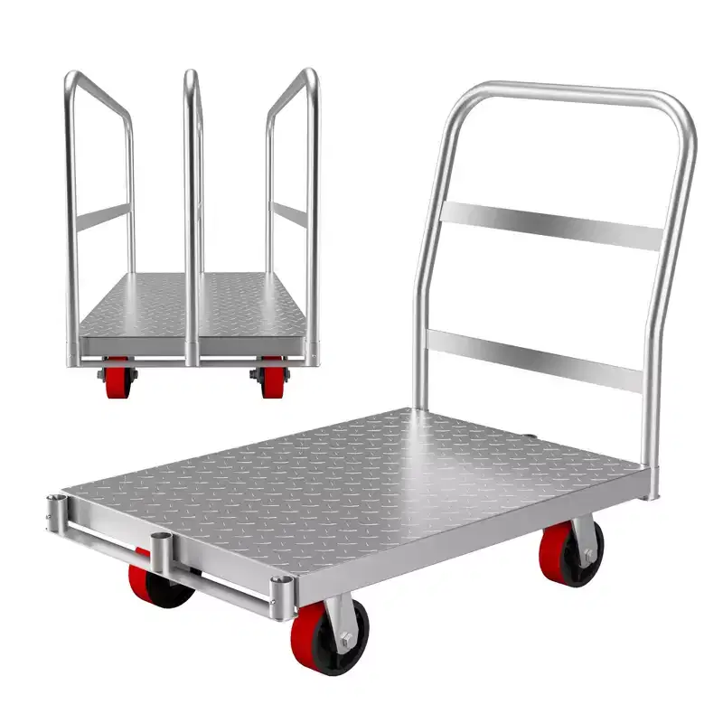 Platform Truck, Steel Cart - 2000 Lbs Capacity Heavy Duty Flatbed Dolly with 5 Inch Swivel Casters, 36 L x 24 W, 3-Side Handrails