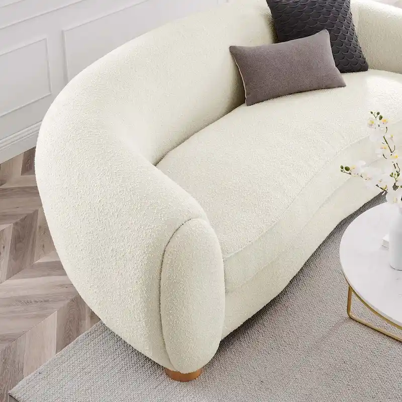 Contemporary Boucle Upholstered Sofa with Dense Foam and Beech Wood Legs