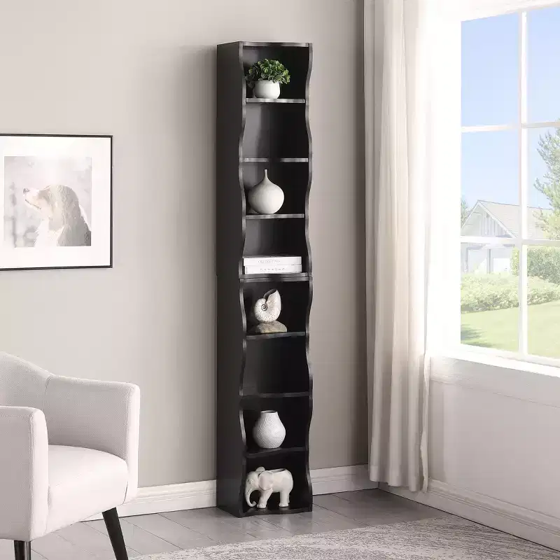 TUYOHW 7-Tier Freestanding Bookcase with Wavy Border Design,Bookshelf Storage Cabinet with Adjustable Shelves,Detachable Upper & Lower Units