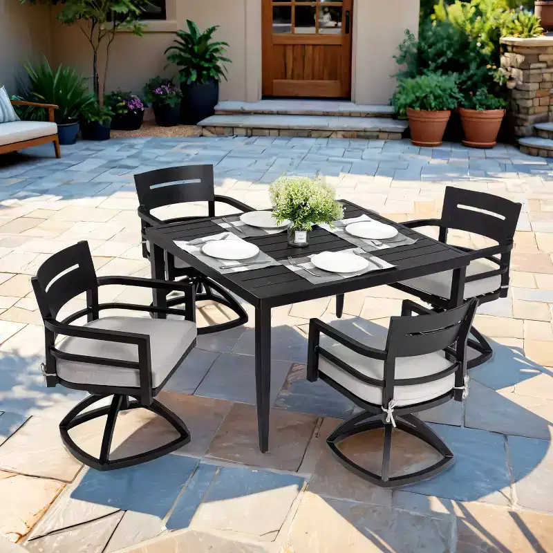 Christopher Knight Home Valerie Patio 5 Piece Aluminum Dining Set with Swivel and Sunbrella Cushions