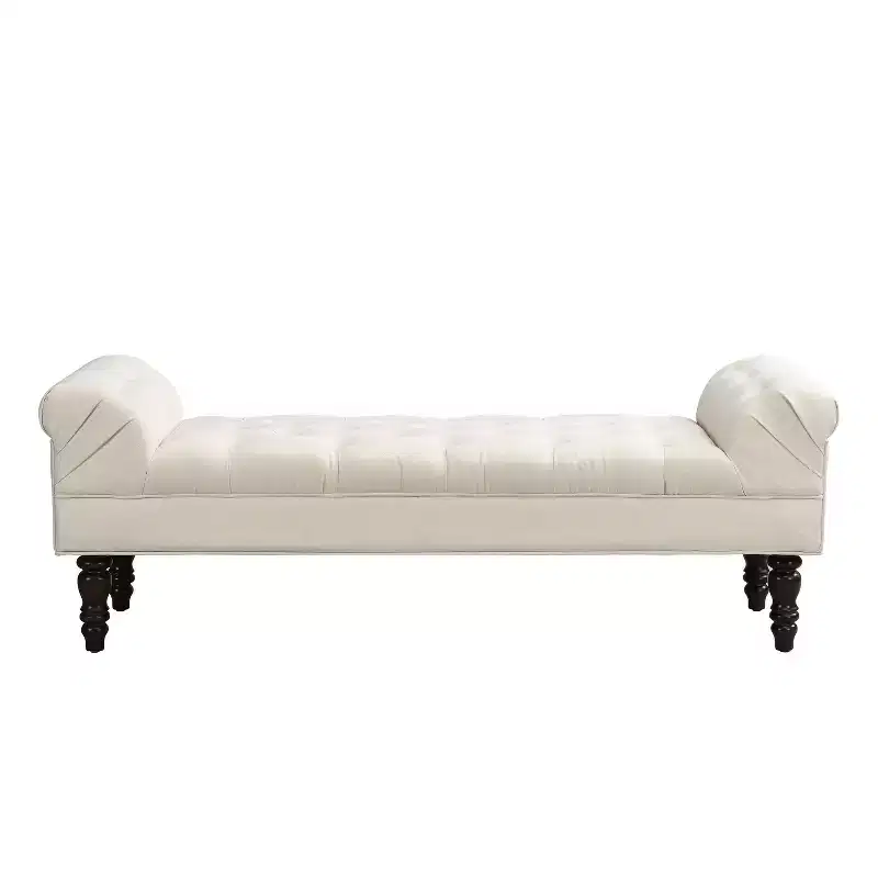 Okak Modern Diamond Button-Tufted Ottoman Bench with Rolled Arms,Upholstered Ottoman Stool for Bedroom,Entryway