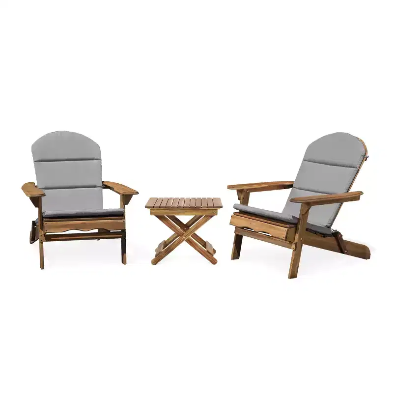 Christopher Knight Home Jane Outdoor Folding Acacia Wood 3 Piece Adirondack Chat Set with Cushions