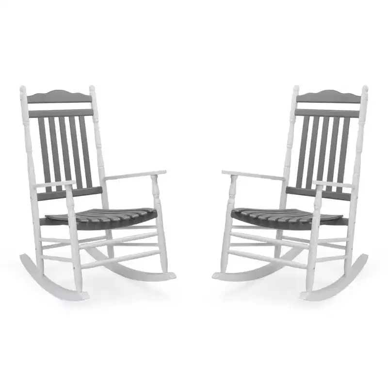 Karl Home | Lathe-Turned Solid Wood Patio Rocking Chairs (Set of 2)