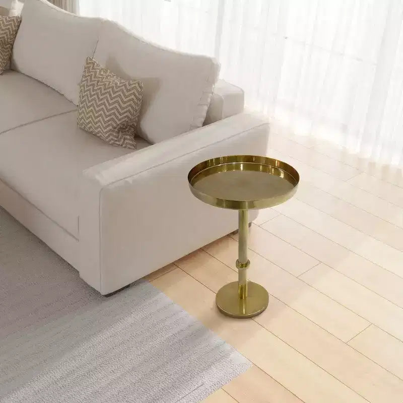 Royal Hampton 22 Inch Side End Table with Vintage Sleek Pillar Base and Round Tray Top