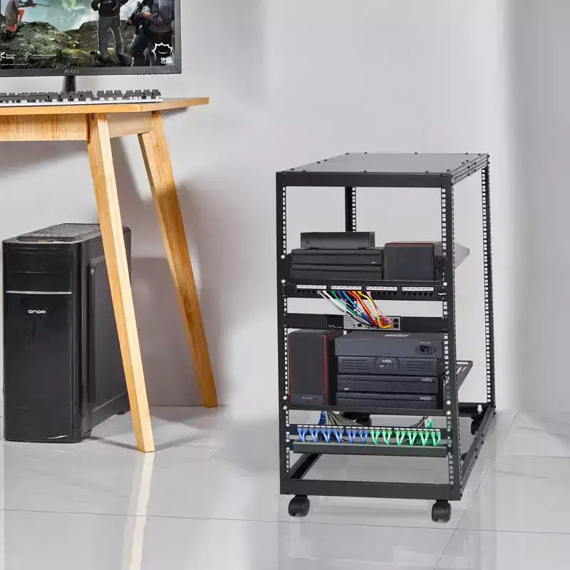 VEVOR 20U Server Cabinet, Open Structure Network Housing, Wall-Mountable with 2 Perforated Shelves & 4 Wheels, Depth Adjustable 23''-40''