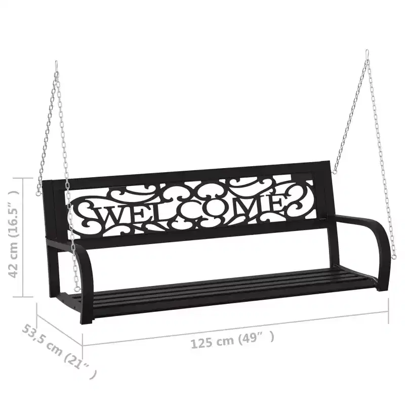 Garden Swing Bench Black Steel, Plastic Medium Hanging mount