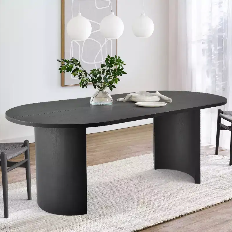 Modern Oval Dining Table with C-Shaped Legs, Stylish Large Kitchen Table with Woodgrain Finish for Home, Breakfast or Dining Room-Panipeachy