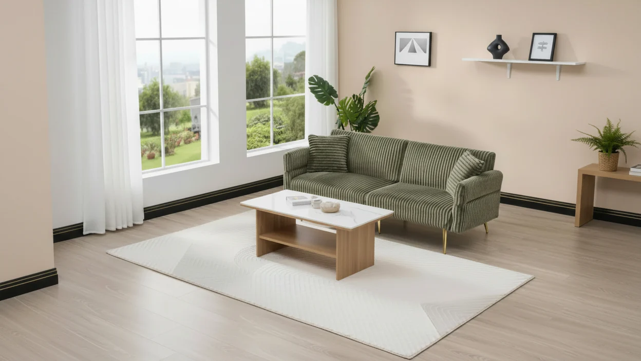 Corduroy Foldable Double Sofa Bed with Folding Armrests, Suitable for Living Room and Small Spaces, Green