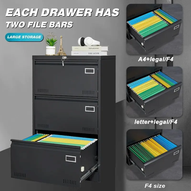 Filing Cabinet Lateral File Cabinet 3 Drawer,Locking Metal File Cabinets Three Drawer, Office Filing Cabinet with Lock Drawers