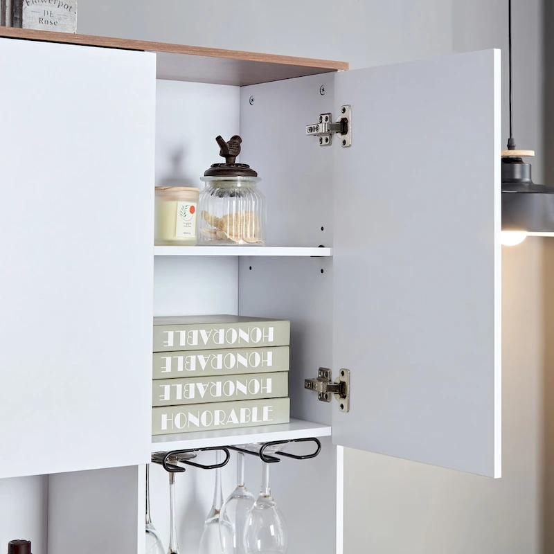 60.9 Farmhouse Coffee Bar Wine Cabinet with Charging Station