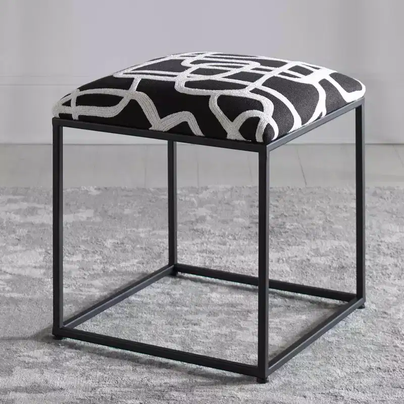 Uttermost Twists and Turns Black and White Fabric Square Ottoman