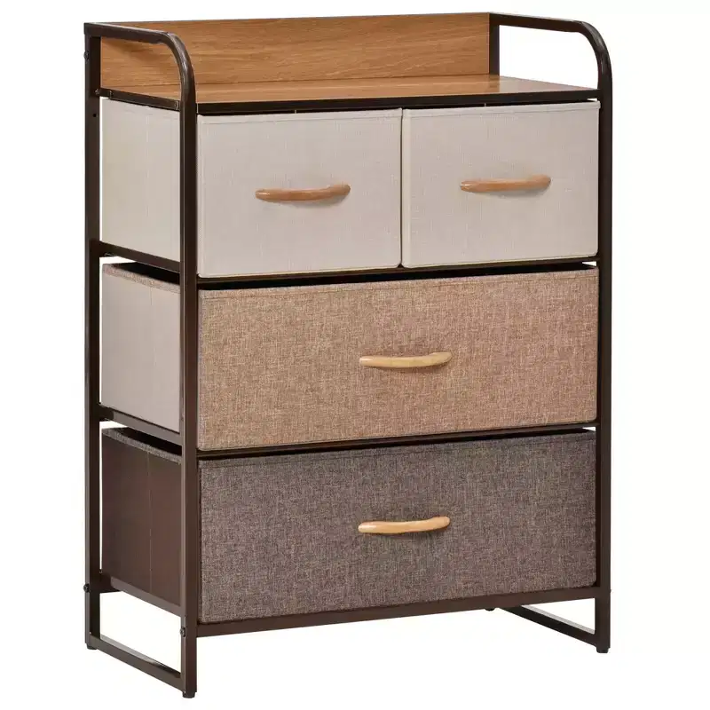 4-Drawer Dresser, 3-Tier Storage Tower with Steel Frame for Bedroom, Nursery Room, Multicolored