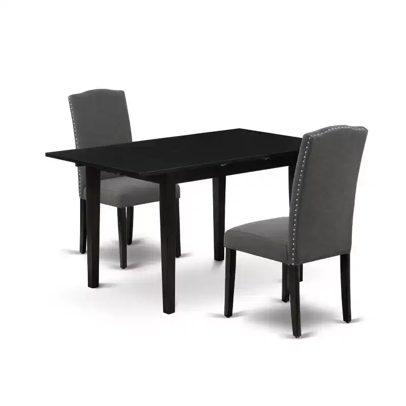 HomeStock 3-Piece Black Finish Rectangular Solid Wood Top with Butterfly Leaf Dining Table Set
