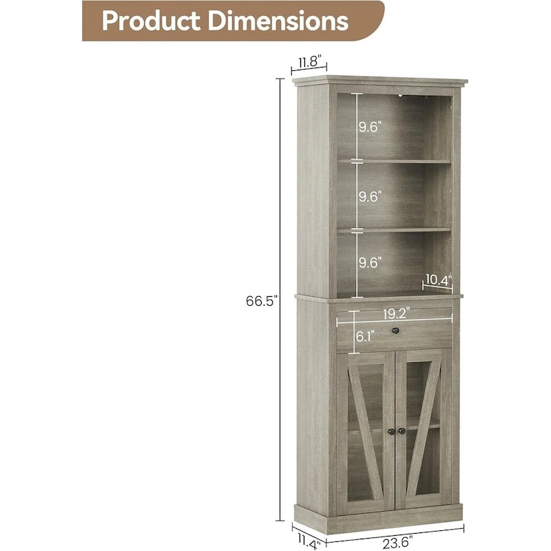 67 Tall Bathroom Cabinet Storage, Storage Cabinet with Shelves