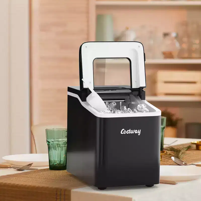 Costway Portable Ice Maker Machine Countertop 26Lbs/24H Self-cleaning w/ Scoop Silver\Green