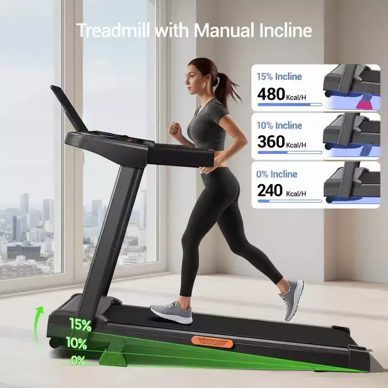 15% Incline Treadmill with Handle, 3-in-1 Portable Treadmills for Home and Office, Foldable Treadmills with 220 Lbs Weight Capacity