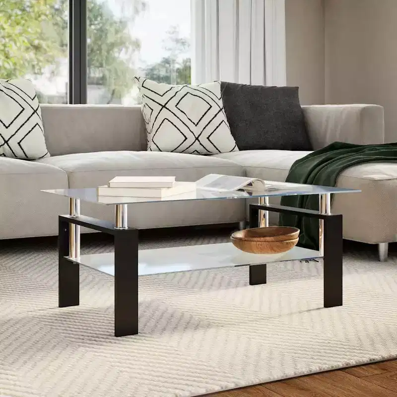 Coffee Table Grey and Transparent Tempered Glass and Melamine