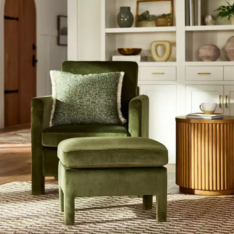 Fully Upholstered Ottoman with Wooden Frame - Textured Fabric, Modern Accent Piece