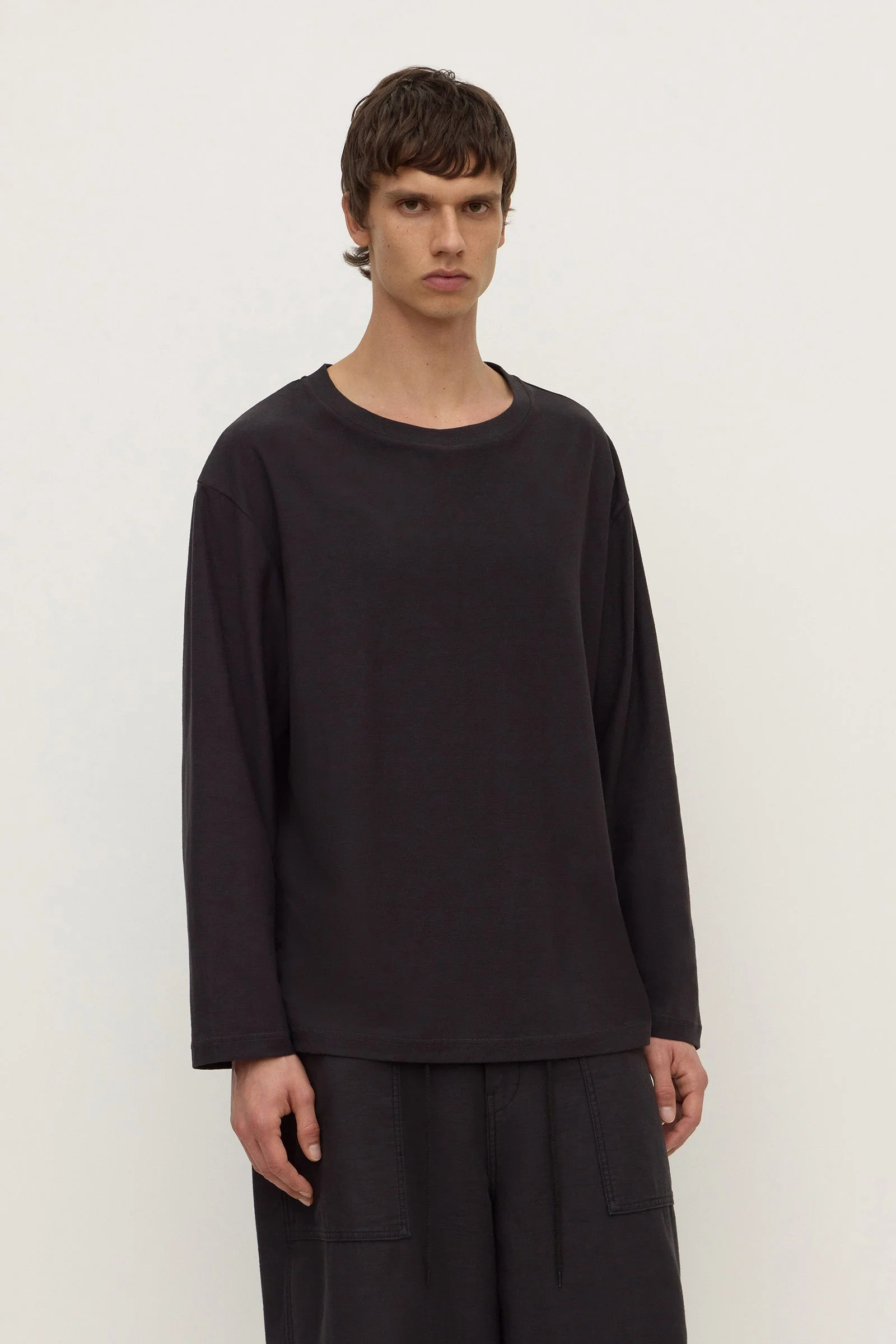 Washed Black Cotton Hemp Long Sleeve Tee