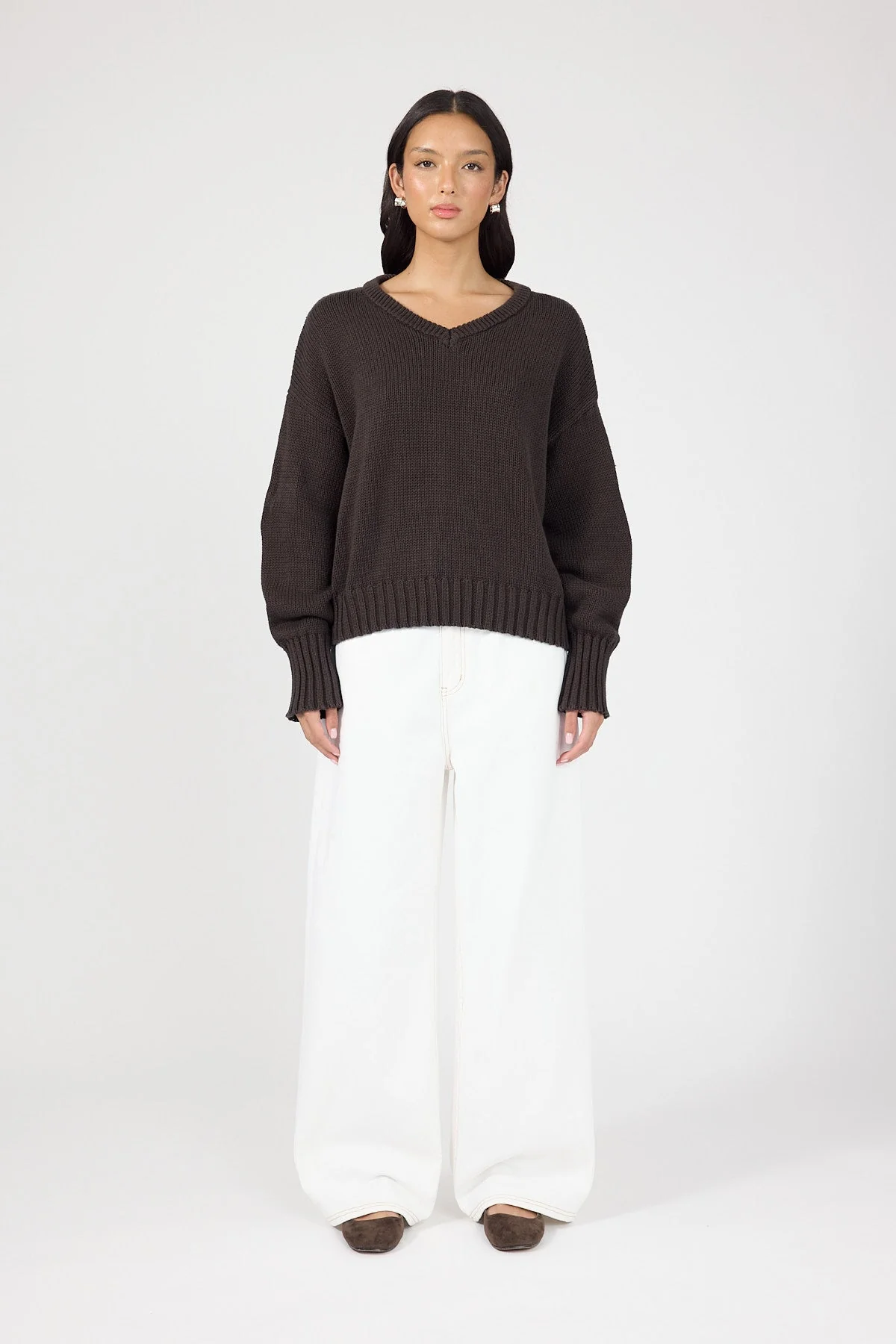 V-neck Knit Jumper Brown