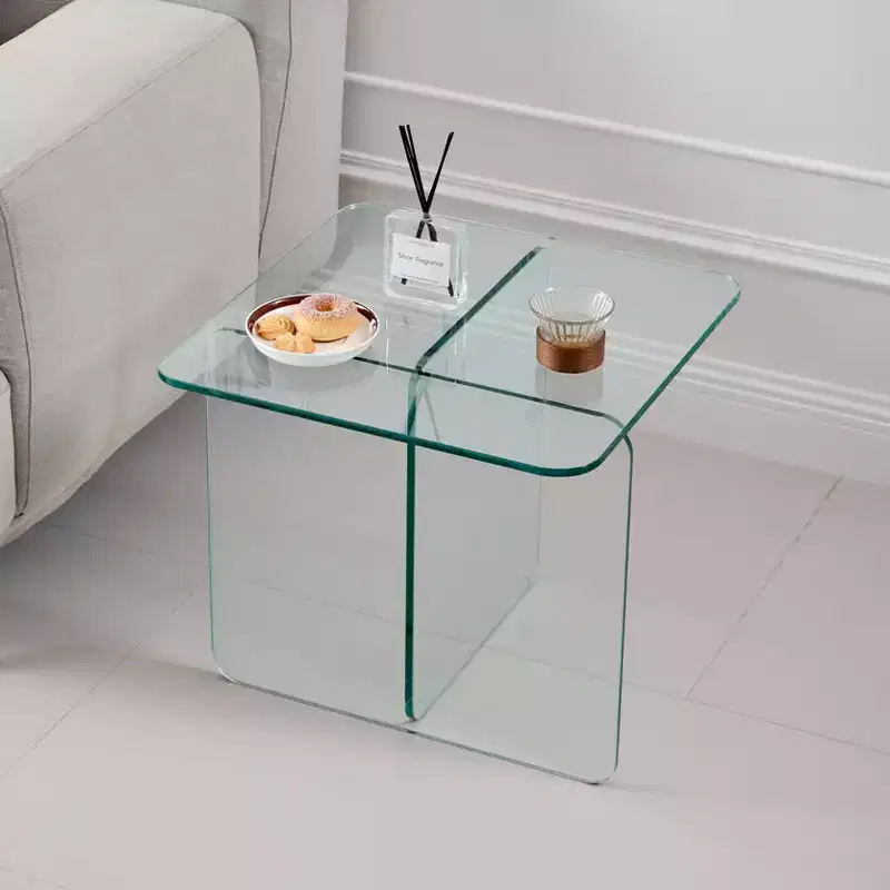 JVNOXK Tempered Clear Glass SideTable, Small Tea Table, Night Stand Tempered Glass