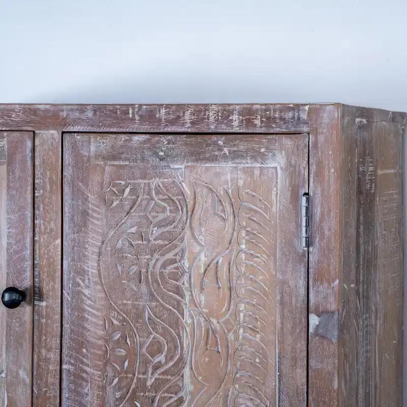 Antique White / Brown Solid Wood Armoire with 7 Drawers & 2 Doors