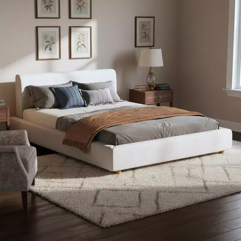 Christopher Knight Home Ulyana Modern Boucle Upholstered Platform Bed with Headboard