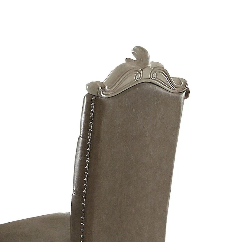 Faux Leather Upholstered Wooden Counter Height Chair with Nail head Trim, Gray and White