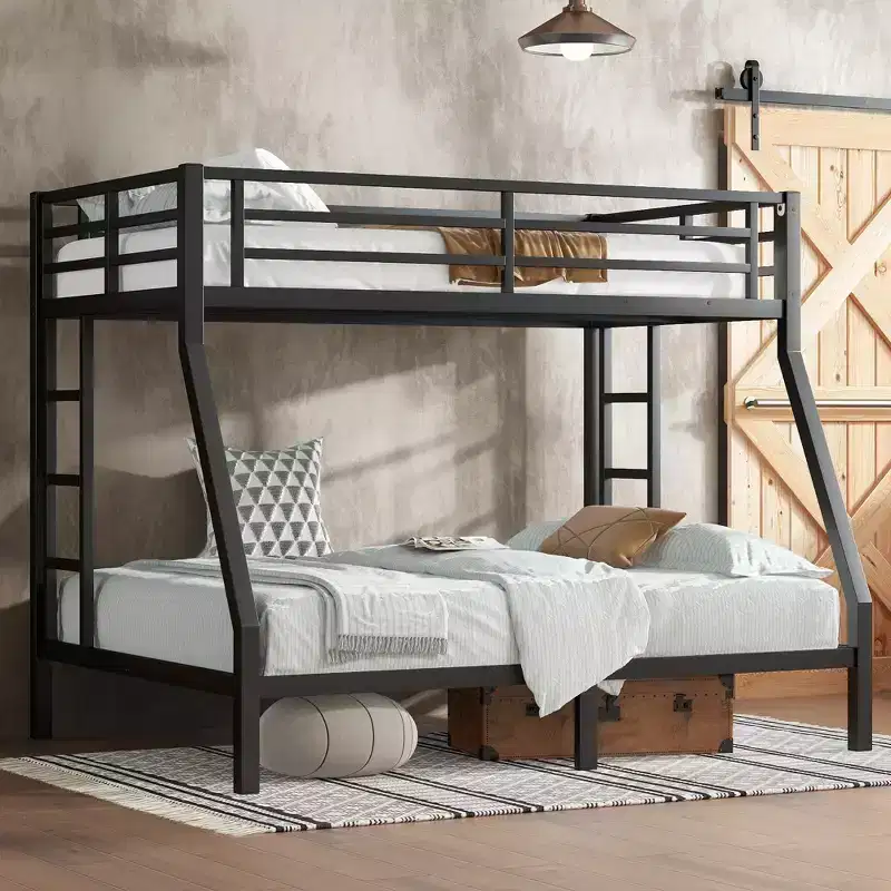 Bellemave Twin over Full Metal Bunk Bed for Teens & Adults, Space-Saving, Noise-Free, Under-Bed Storage, Safe Guardrails, Easy Assembly