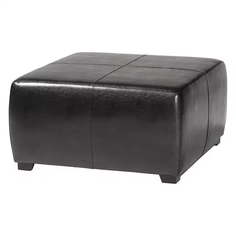 Full Leather Square Ottoman Footstool Black - Baxton Studio: Modern Upholstered, Wood Frame, No Assembly Required