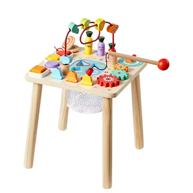 Montessori Activity Table for Toddler 1-3 Years Old,8 in 1 Wooden Learn Activity Desk,Baby Play Table for Boys & Girls Aged 6+ Months,Multicolor