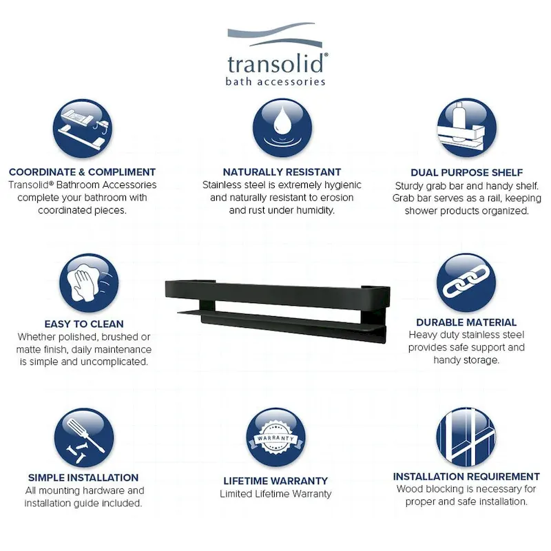Transolid JGBS20 Jocelyn 20-in Grab Bar Shelf - 20x4x3