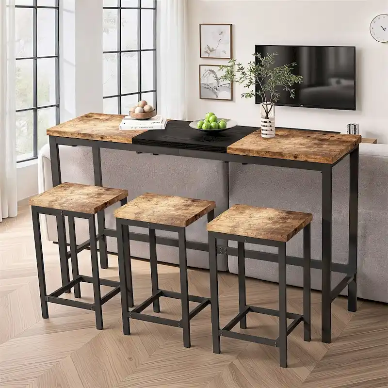 Kitchen Dining Table,Pub Table,Long Dining Table Set with 3 Stools