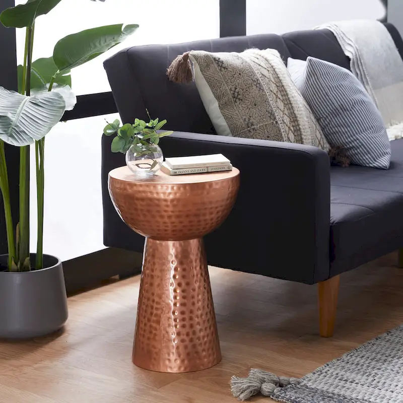 Metal Accent Table with Hammered Design - Bronze or Copper