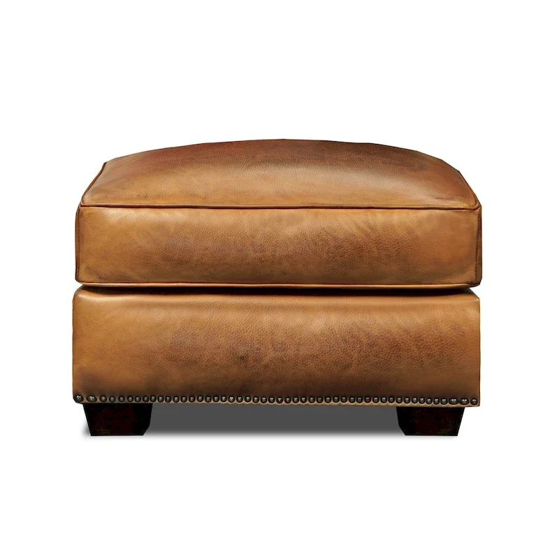Top Grain Hand-Antiqued Leather Traditional Ottoman — 1 Person