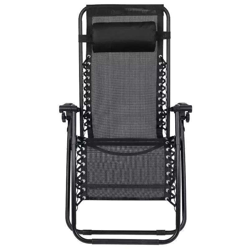 Flash Furniture Adjustable Folding Mesh Zero Gravity Reclining Lounge Chair with Pillow and Cup Holder Tray, Set of 2
