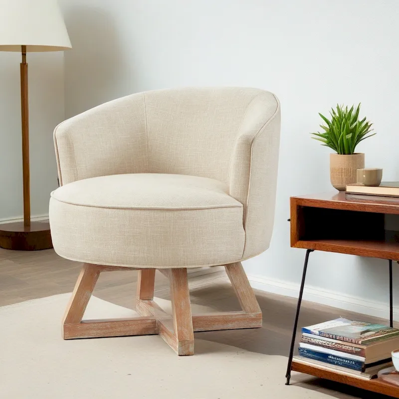 Swivel Accent Chair with Cross-shaped Wooden Base