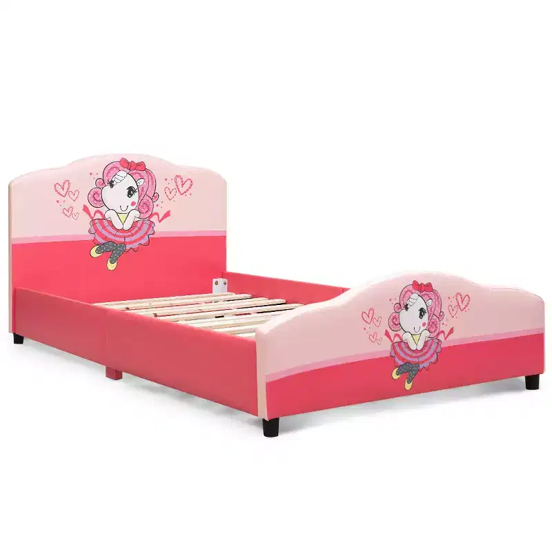 Kids Children Upholstered Platform Toddler Bed Pink